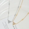 A golden full-diamond triangular geometric necklace with a diamond-encrusted pendant, a light luxury collarbone chain necklace for women full image